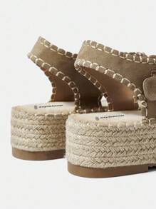 Styleloop Damen Geflecht Seil Plateau Keilsandalen, Urlaubsstil BOHO Chic Retro Amerikanisch Western Musik Festival Party Outfit - Khaki - Übersicht 5