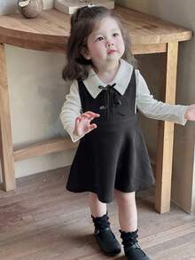 DAZY Baby Girl Elegant & Versatile Solid Color Sleeveless Dress Fall,Winter Toddler Girls Clothes - Black - View 6