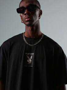 PLAYBOY X SUMWON 复古杂志封面印花超大T恤收藏版街头时尚图形设计男女通用宽松休闲上衣 - 黑色 - 查看 4