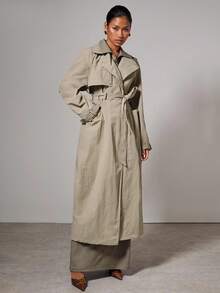 COSMINA Women's Solid Color Waist Pocket Casual Long Sleeve Trench Coat In Fall/Winter - Khaki - View 6