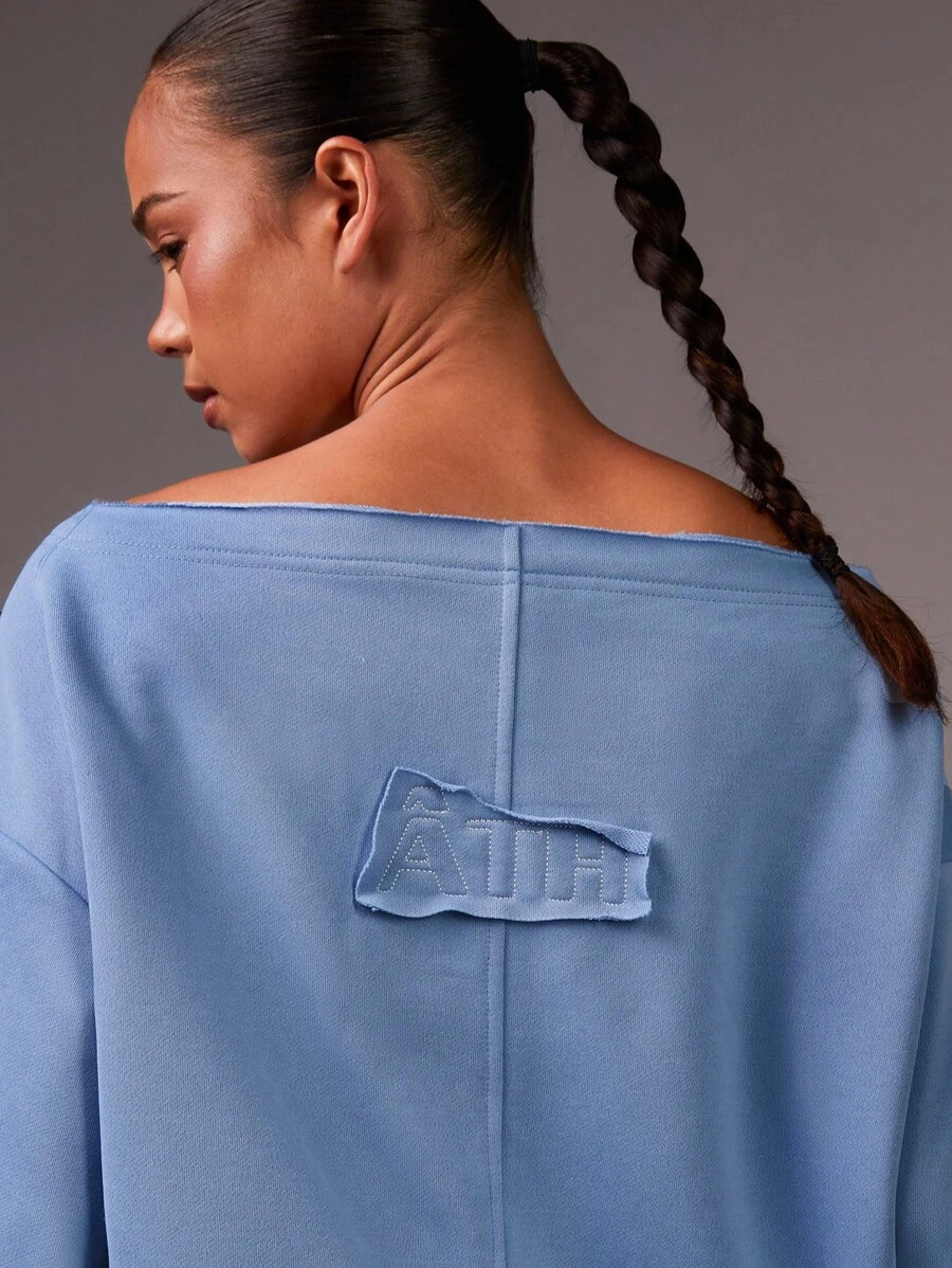 Athîral 女士纯色落肩拉链宽松休闲卫衣，返校季，秋季女装，大码 - 藍色 - 查看 1