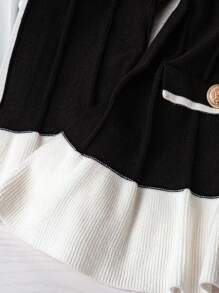 GlowEve CURVE كارديجان محبوك ذو طبقات مطرزة متناوب الألوان مقاس كبير، طراز عتيق - أبيض وأسود - مشاهدة 4