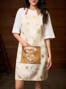 HARRY POTTER X SHEIN 1pc Pattern Unisex Waterproof Apron, Suitable For Cooking And Baking - Apricot - View 2