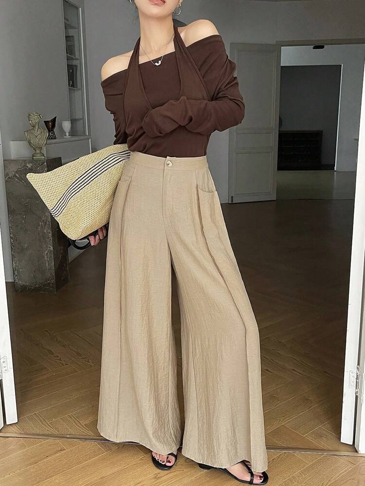 Women's Textured Fabric Loose Wide Leg Casual Pants,Teacher Pants