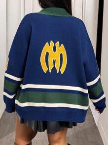 Slaydiva Áo khoác cardigan dệt kim tay dài cổ chữ V dáng rộng, họa tiết 23, kiểu dáng mới, thích hợp mặc thường ngày và dạo phố, cỡ lớn, phù hợp cho mùa thu đông. - Nhiều màu - Xem 2