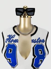 SHEIN SXY Áo ba lỗ in họa tiết đường phố không tay gợi cảm, mùa xuân/hè - Màu xanh lam - Xem 5