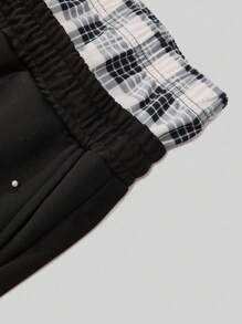 PAVTROS 年轻男士街头风格运动裤，宽松阔腿针织慢跑裤，破洞设计，现代时尚珍珠与经典格纹设计，奢华街头服饰，独特，松紧腰带和口袋，适合街头、休闲装、节日礼物 珍珠运动裤 珍珠裤 男士黑色珍珠运动裤 男士珍珠裤 串珠运动裤 - 黑色 - 查看 3