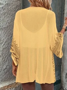 SHEIN LUNE Damen Boho-Stil Geometrisches Muster Dolman Ärmel Locker Dünner Cardigan