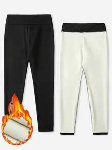 SHEIN EZwear 秋冬季加大码女式高腰加厚保暖打底裤 - 黑色 - 查看 7