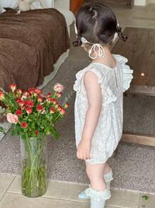 DAZY Baby Girl Burn-Out Embroidery V-Neck Flutter Sleeve Cute Bodysuit Toddler Girls Clothes - White - View 2