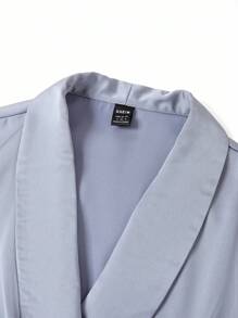 Ellevyn 女士优雅缎面系带裹身长袖衬衫，适合通勤、户外等多种场合，秋季新款返校女教师机场女装复古 - 藍色 - 查看 7