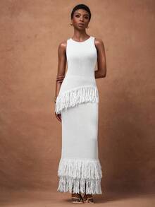 Zivah Bộ áo len hai mảnh thanh lịch, không tay, viền bất đối xứng, màu trắng, đơn giản, thanh lịch dành cho người đi làm mùa hè và thu 2025, thích hợp mặc đi làm hàng ngày, thanh lịch, dự tiệc, ăn tối, lễ hội, đi chơi, du lịch, nghỉ mát, tốt nghiệp-B - trắng - Xem 5