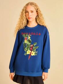 CAJUNI Vacation Casual Summer Tropical Parrot & Plant Print Crew Neck Long Sleeve Hoodie In Fall/Winter - Multicolor - View 4