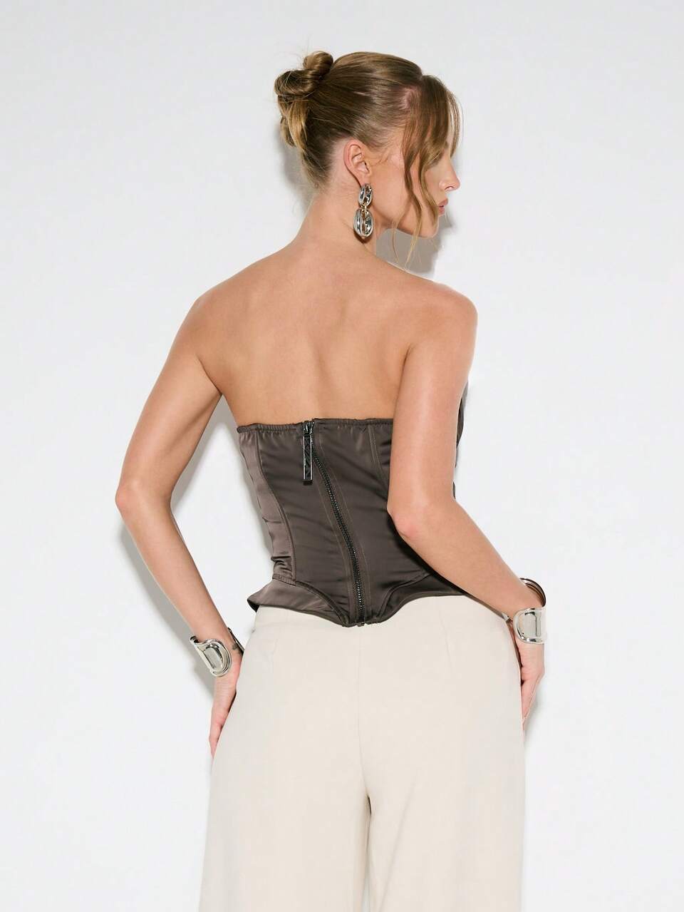 KIZN Structured Satin Corset Top With Boned Bustier Design