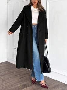 EURMUSE 女士纯色优雅纽扣前羊毛大衣