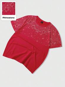 ROMWE MEN Street Life Men's Summer Short Sleeve T-Shirt With English Rhinestone Print Design - Red - View 4