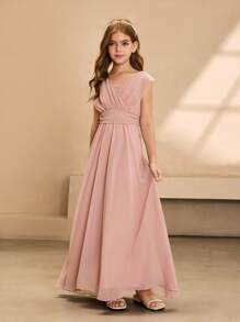 优雅飘逸的雪纺无袖连衣裙，适合花童，适合婚礼、万圣节、返校、毕业典礼、表演、庆典、生日派对