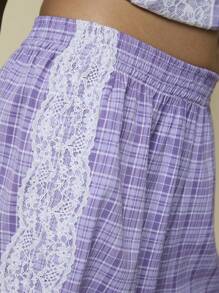 COUREZ Boxer Check Short With Lace Detail /Y2K Vacation Outfits Women Women Summer Clothes Going Out Outfits Cute - Mauve Purple - View 7