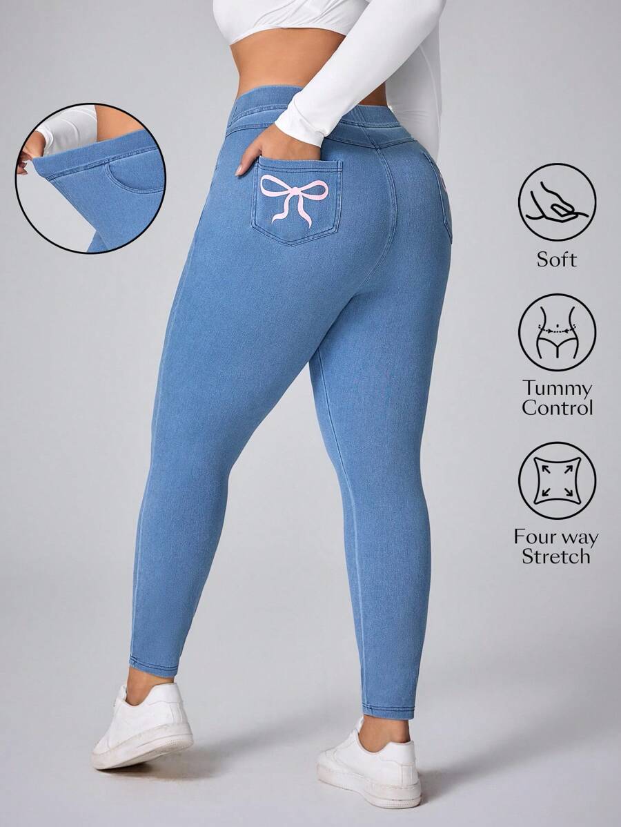 Flexra Plus Size Women Bowknot Elastic Fitted Pants