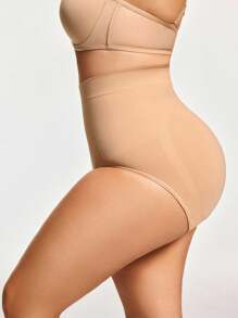 Plus Size Women's Everyday Tummy Control Triangle Panties For Body Shaping - Apricot - View 3