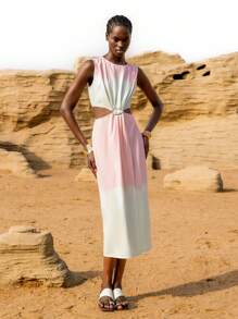 Lumivelle Robe midi fendue à volants et à col en V style pastoral fleuri pour femmes - Multicolore - Voir 5