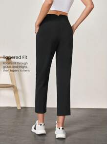 GLOWMODE 抗皱弹性易穿高腰锥形工作裤，带侧袋，日常休闲办公 - 黑色 - 查看 3