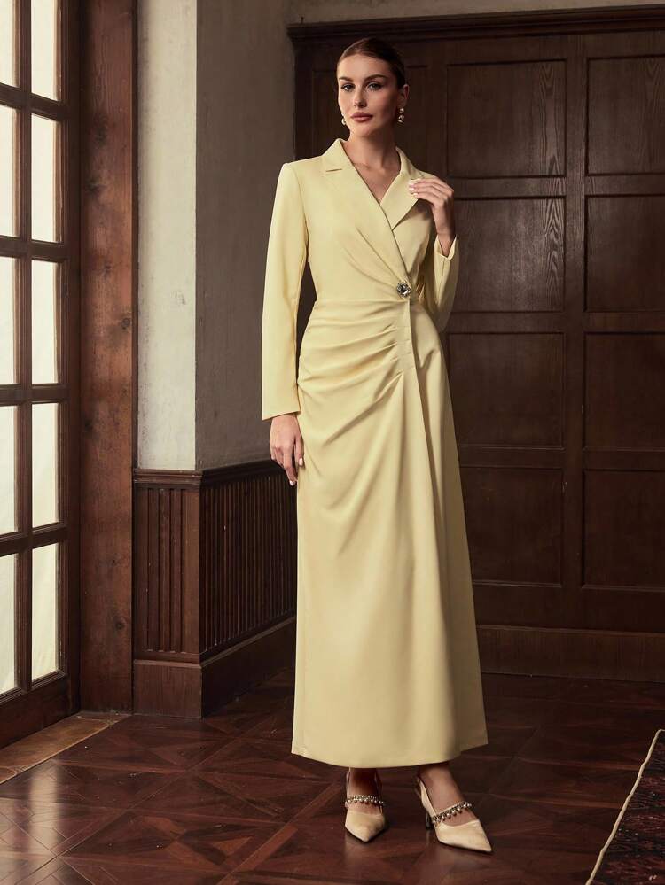 ZEYLAH Vestido sastre elegante con cintura fruncida para oficina de mujer