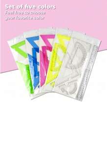 SHEIN Basic living 6 件套尺子套装（带量角器和直尺）、30 厘米学校办公室测量工具套件、5 色数学几何套装（适合学生）、返校用品、适合教室和办公室使用的绘图尺