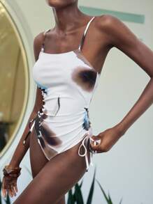 Maija 女士花卉印花侧抽绳连体泳衣，度假装 - 彩色 - 查看 5