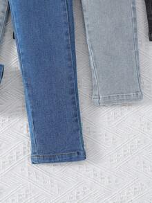 SHEIN 3件套TWEEN GIRLS牛仔裤，高弹柔软牛仔面料，3种颜色，腰部纽扣细节，休闲基本款，百搭版型，适合秋冬季，新款高性价比多件装牛仔裤 - 彩色 - 查看 5