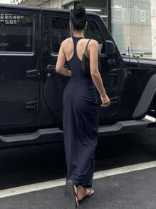 Strévra 女士 V 领修身长款裹身连衣裙 - 藏蓝色 - 查看 2