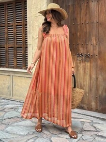 SHEIN Plus Size Resort-Style Print Long Dress - Orange - View 3