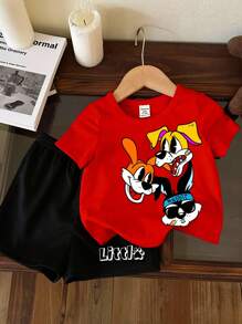 SHEIN Leap Crew Set di Maglietta con Maniche Corte e Pantaloncini Stampati con Animali per Ragazzi Casual, Adatto per l'Estate - Multicolore - Visualizzare 3