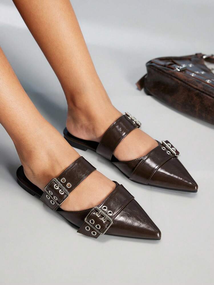 CUCCOO GRLICON Y2K Pointed Toe Buckle Strap Women's Flat Shoes, Punk Motorcycle Style, Suitable For Back To School, Halloween, Christmas, Party Outfits