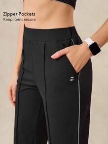 OutZeal Women Cool Touch Stretch Zipper Pocket Flared Black Sports Pants Daily Casual Fall Summer - Black - View 4