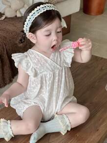DAZY Baby Girl Burn-Out Embroidery V-Neck Flutter Sleeve Cute Bodysuit Toddler Girls Clothes - White - View 1