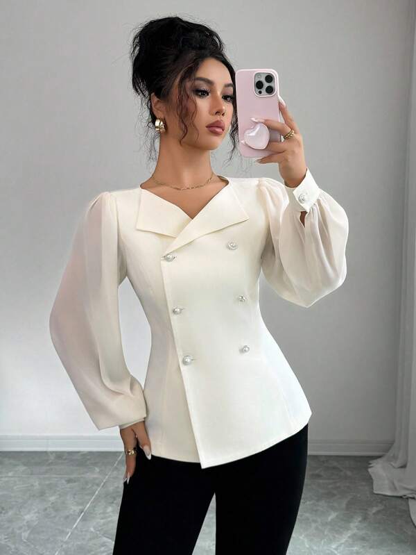 Elenzga جاكيت نسائي رقيق من الشيفون والترقيع باللون المشمشي الأنيق