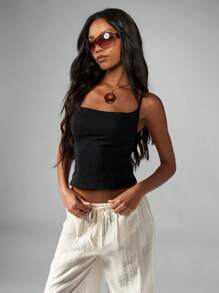 MISSGUIDED Floral Eyelet Bustier Crop Top Square Neck Slim Fit Summer Festival Streetwear Tank Cami Beach Vacation Resort Evening Party - Black - View 5