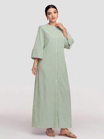 Veilorie Robe longue décontractée à boutons et rayures pour femmes, parfaite pour le printemps-automne. Robe maxi modeste idéale pour la plage, les sorties décontracté, les vacances, la maison, la rentrée et le port quotidien décontracté