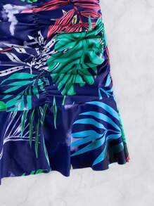 SHEIN Swim 隨機印花墊高式坦克比基尼泳衣，附鋼圈與開口下擺，適合夏季海灘度假 - 藏蓝色 - 查看 4