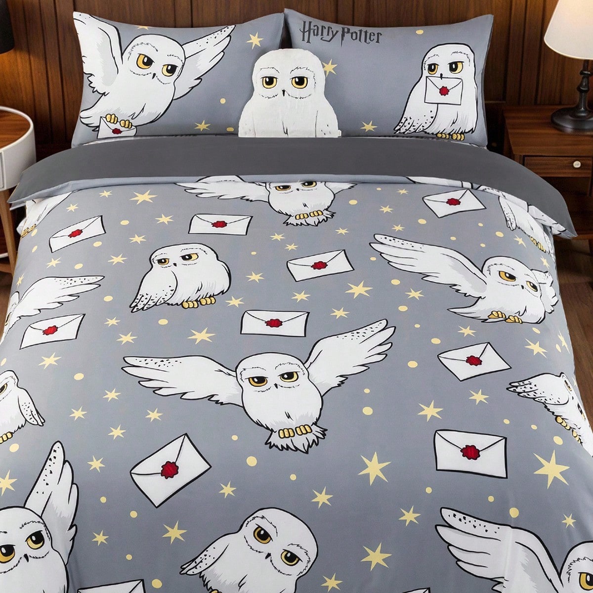 Juego de ropa de cama de 3 piezas, con estampado de Hedwig en toda la superficie, funda de edredón rosa, suave y acogedor, cálido y lavable a máqui