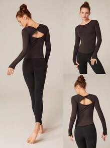 GLOWMODE Modal Knotted Back Long Sleeve Tee - Chocolate Brown - View 10