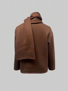 Sudadera holgada de unicolor simple de otoño e invierno - Café integral - Ver 2
