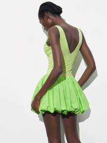 Maija Women's V-Neck Bubble Hem Short Sleeveless Green Spring Dress,Boho - Green - View 3