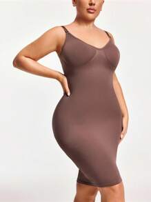 SHAPORA Vestido de tirantes ajustado de color liso para mujer de talla grande