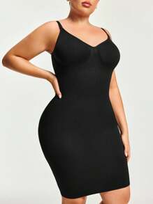 SHAPORA Plus Size Women Breathable Slimming High Waist Lift Hip Elastic Bodycon Dress - Black - View 5