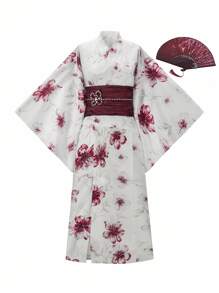 Irokai Traditional Japanese Women's Blue Printed Kimono Yukata