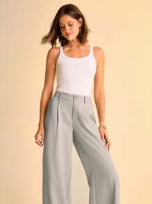CAJUNI Women's Grey Pleated Elegant Long Suit Pants-Boho Women Clothing/Western Clothes For Women/Casual Woman-Basic /Going Out Tops Women/Fall Women Clothes - Grey - View 4