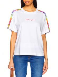 Champion Áo thun nữ cổ tròn tay ngắn in chữ đơn giản - trắng - Xem 1