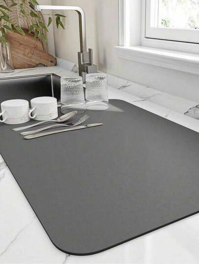 SHEIN Alfombrilla escurreplatos para mostrador de cocina, resistente al calor con reverso de goma antideslizante, absorbe manchas, estera de escurrido de cocina súper absorbente, fácil de limpiar, color gris oscuro